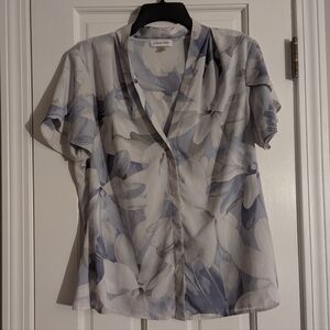 Calvin Klein Women's Floral Top - Gray and White